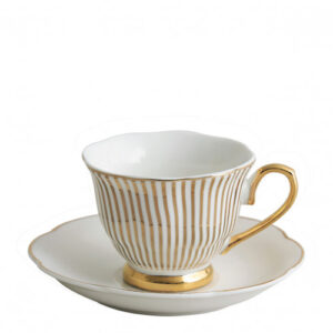 Conjunto chávena de café às riscas douradas Mathilde M