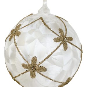 Bola de Natal branco fosco com dourado