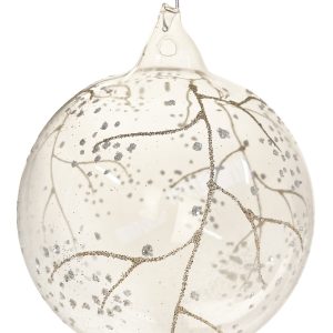 Bola de Natal transparente com flores brancas