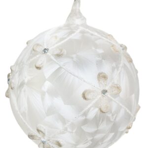 Bola de Natal branco fosco com flor branca