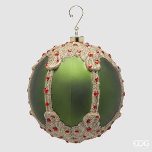Bola verde com brilhantes dourado e vermelho