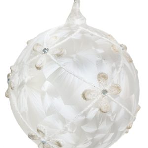 Bola de Natal branco fosco com flor branca