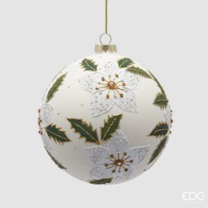 Bola de Natal bege com flor branca e folhas
