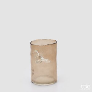 Vaso Cilíndrico de Vidro Pássaro - Castanho