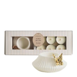 Conjunto de castiçal borboleta e 6 velas perfumadas - Voile de Lin