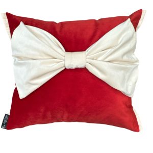 Almofada Vermelha de Veludo com Laço Branco - 40x35 cm