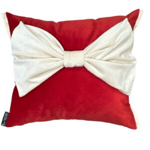 Almofada Vermelha de Veludo com Laço Branco - 40x35 cm