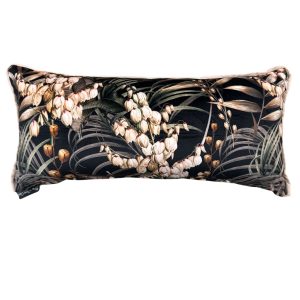 Almofada Preta com Folhagem – 25x50 cm