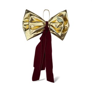 Laço Dourado Duplo com Detalhe em Vermelho - 35x35 cm