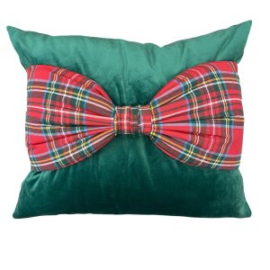 Almofada de Veludo Verde com Laço Xadrez - 48x40 cm
