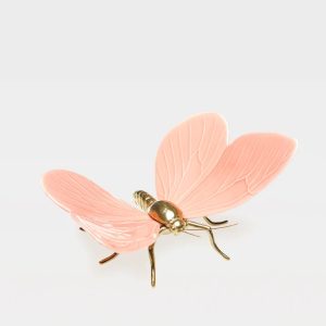 Borboleta Rosa Corpo Latão Natural