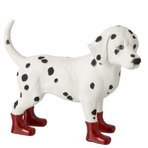 Figura Decorativa de Dálmata com Botas Vermelhas em Poliresina 24 cm - JOLIPA