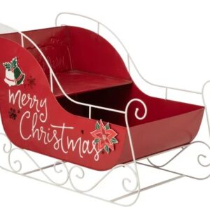Trenó Decorativo de Metal Vermelho e Branco 120 cm